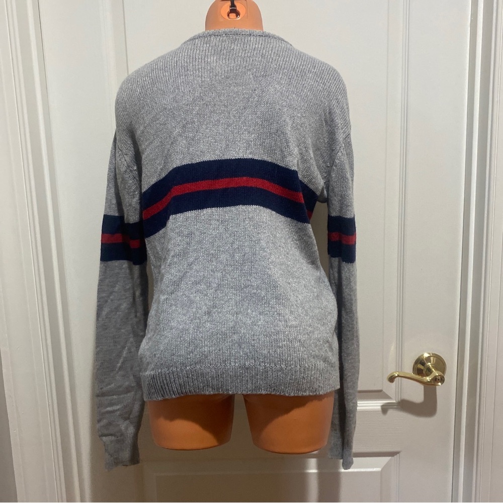 BRANDY MELVILLE Crew Neck Sweater Gray Blue Red Stripe Size OSFA S Small - Picture 10 of 12